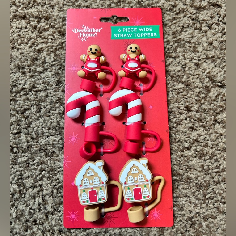 Christmas Holiday Straw Toppers Red and White set of 6